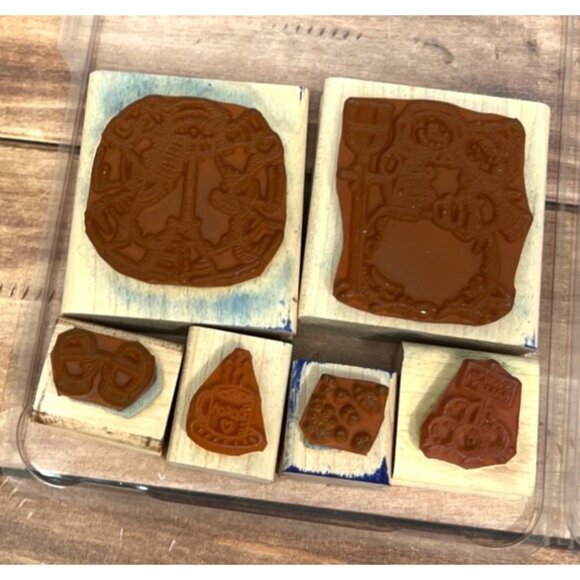 1999 STAMPIN' UP! SNOW ANGELS Wood Mount Rubber Stamp set COCOA MITTEN MAN BALL - Picture 5 of 5